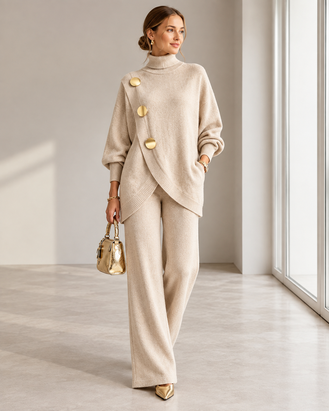 Women's Comfy Two-Piece Set with Turtleneck Sweater