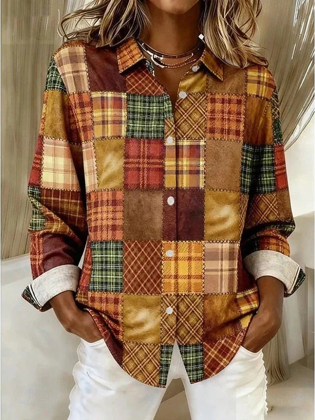 Women's Button-Up Patchwork Blouse
