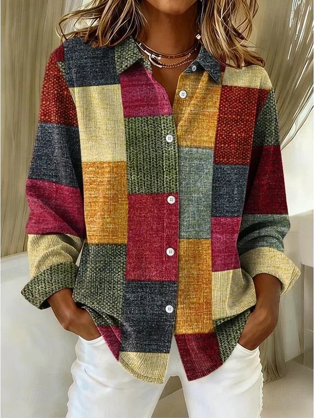 Women's Button-Up Patchwork Blouse