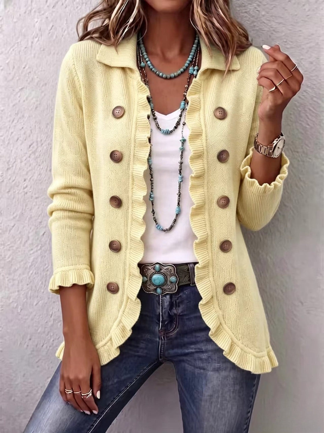 Cream Ruffled Cardigan – product image
