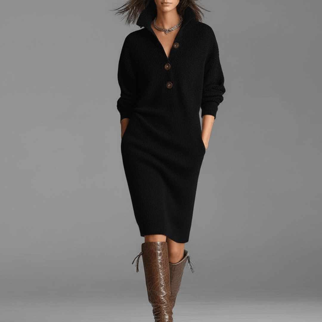 Women's Elegant Button Winter Dress