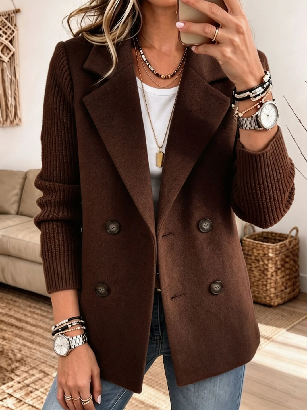 Women's Elegant Blazer with Knit Sleeves