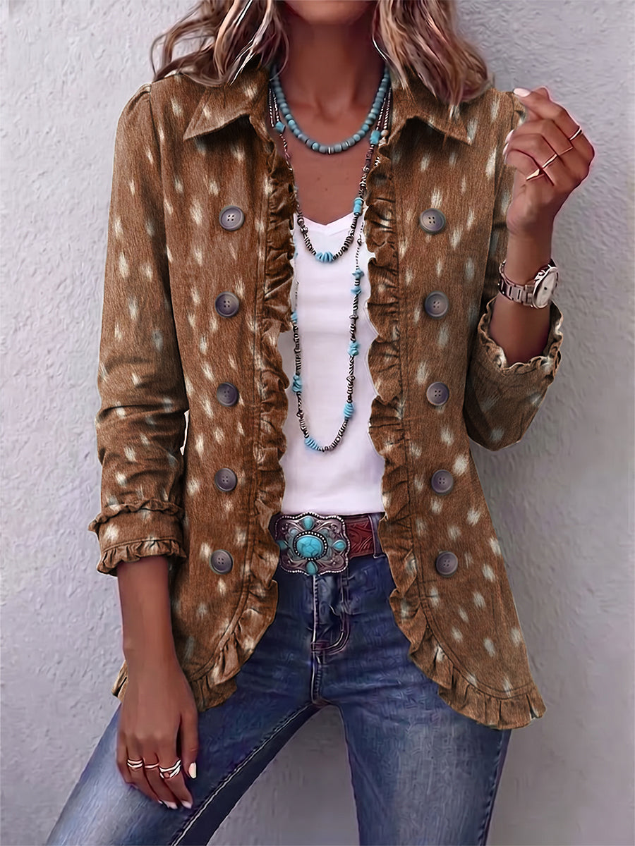 Brown Animal Print Jacket with Ruffles – product image
