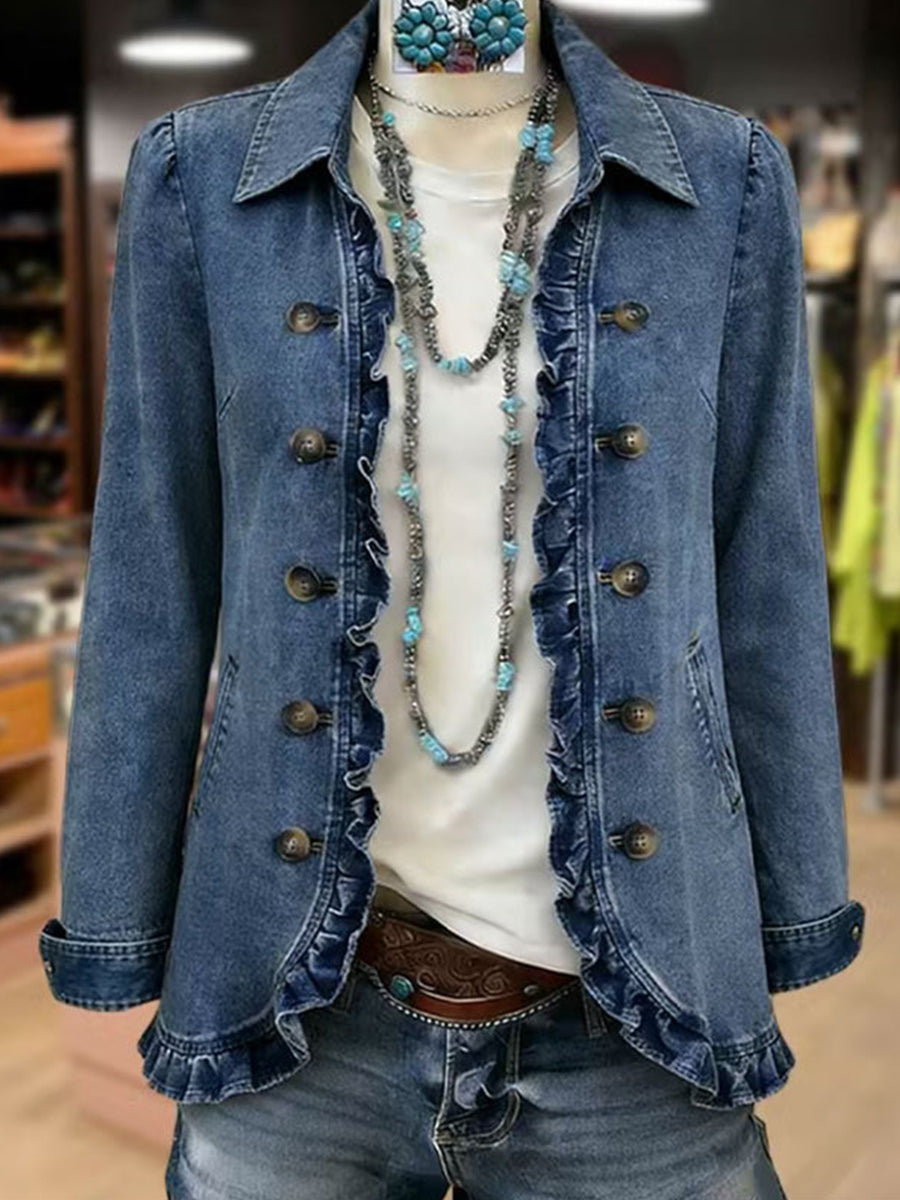 Fitted Ruffle Jacket in Medium Blue – product image 2