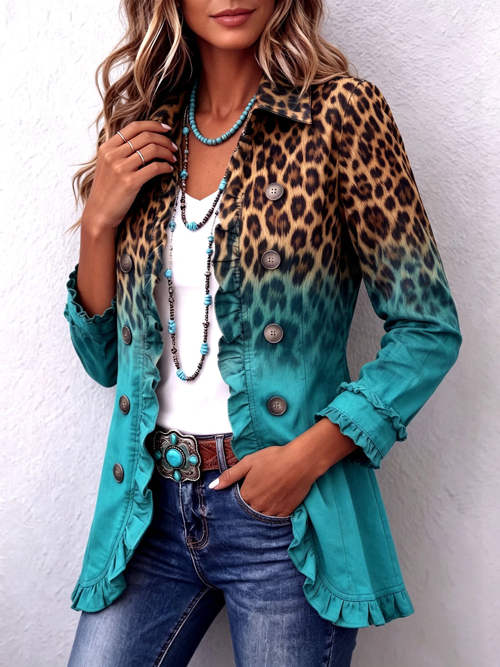 Ombré Leopard Blazer with Ruffles – product image 2