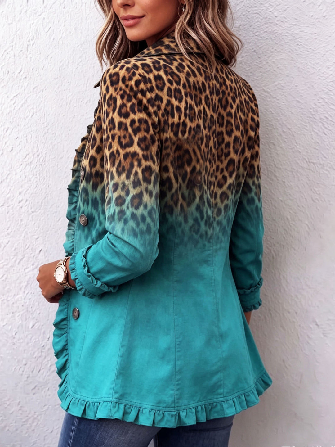 Ombré Leopard Blazer with Ruffles – product image 4