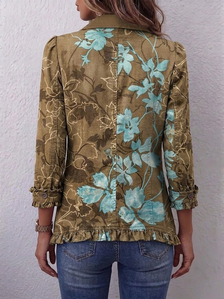 Floral Jacket in Olive and Turquoise with Ruffles – product image 2