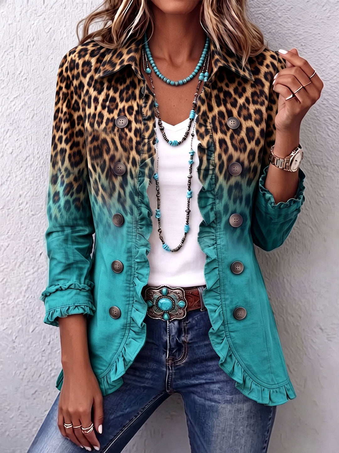 Ombré Leopard Blazer with Ruffles – product image