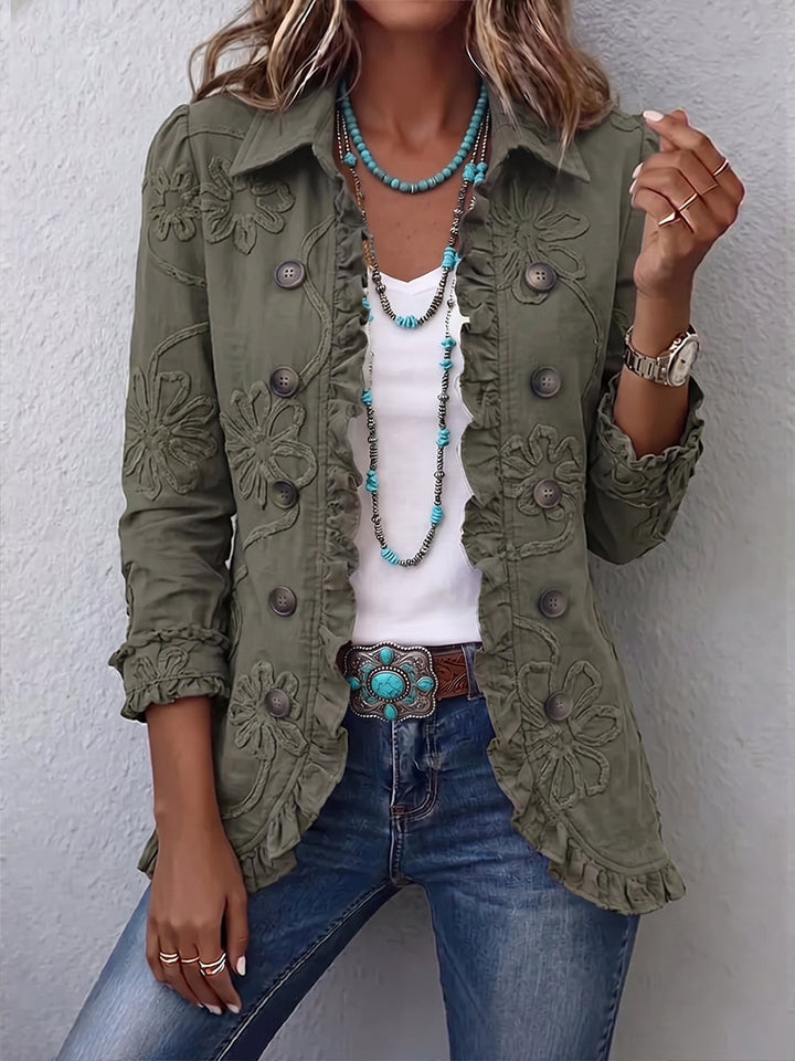 Embroidered Retro Green Jacket with Ruffles – product image
