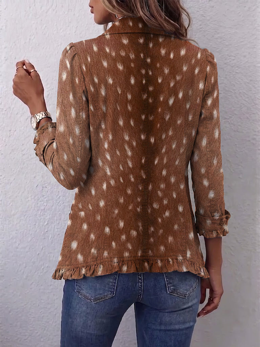 Brown Animal Print Jacket with Ruffles – product image 2