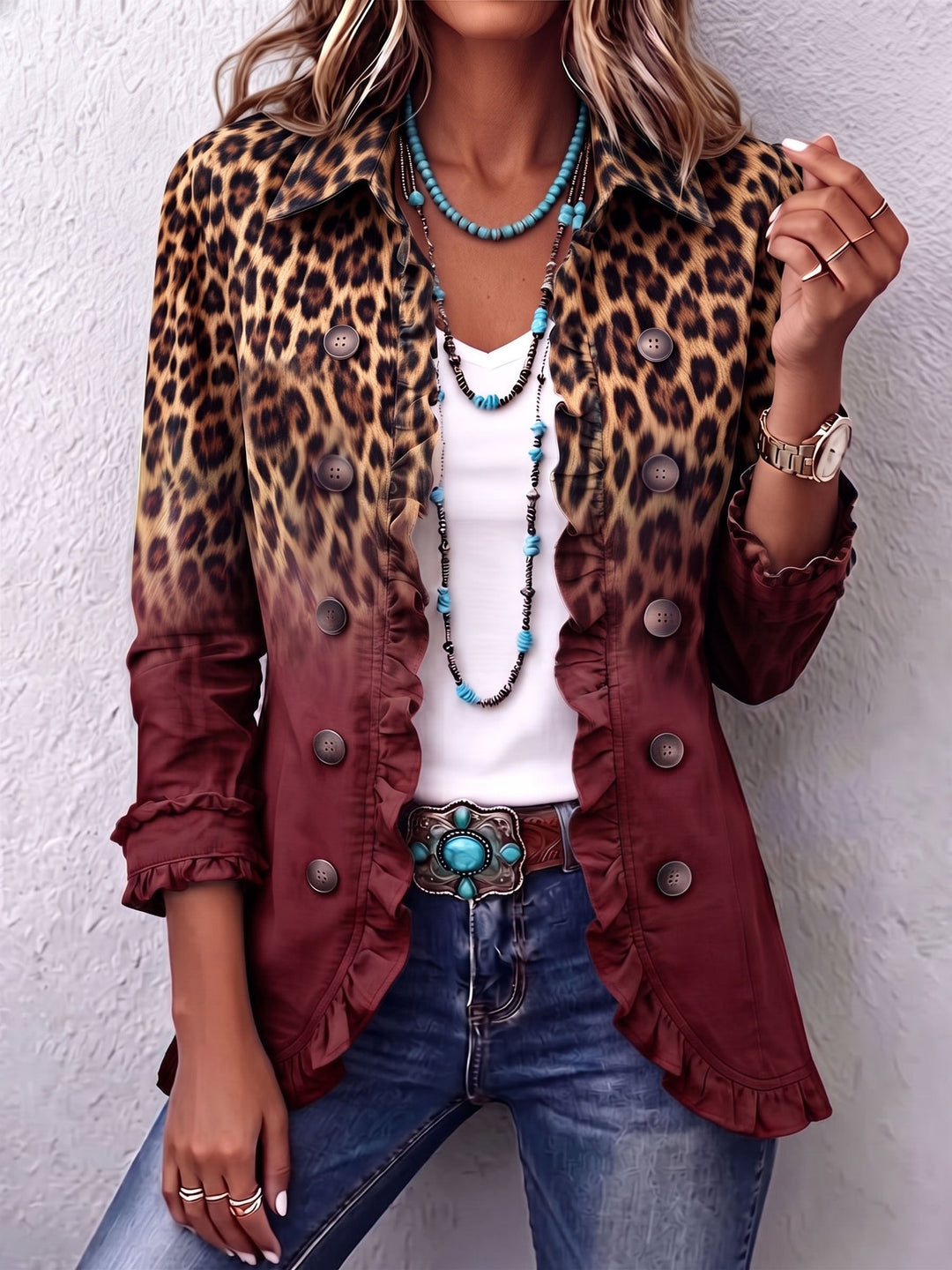 Ombré Leopard Blazer with Ruffles – product image 5
