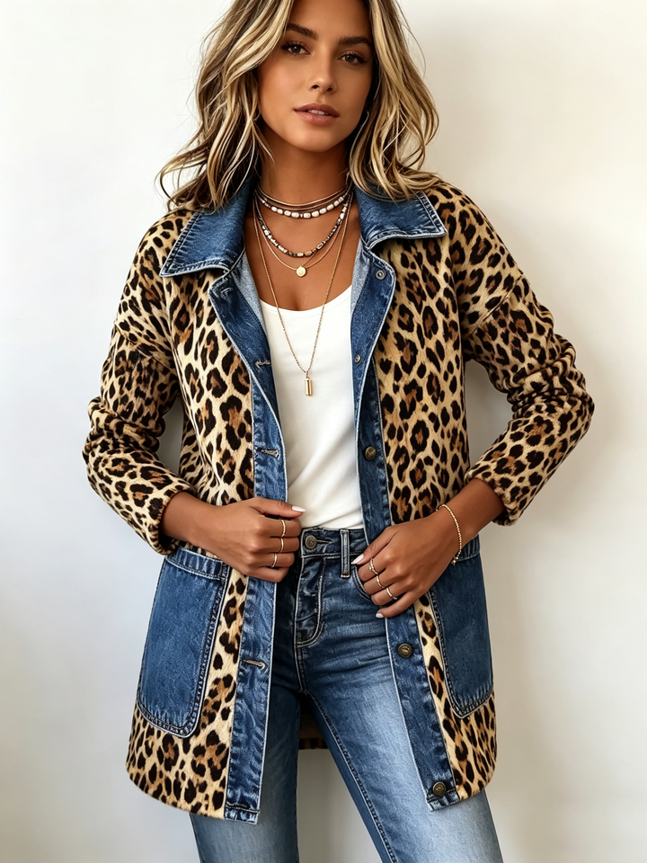 Long Leopard Jacket with Blue Contrast Details – product image 3