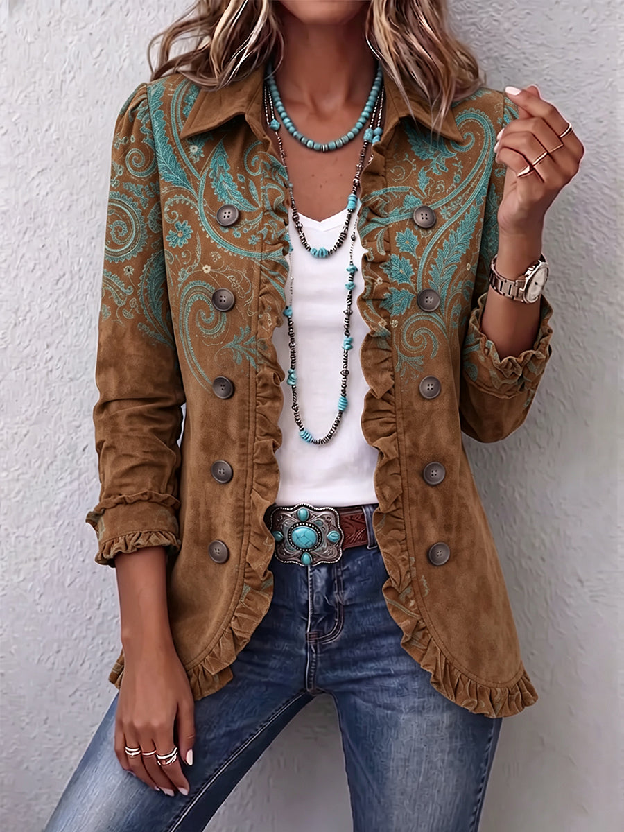 Brown Paisley Jacket with Turquoise Accents – product image