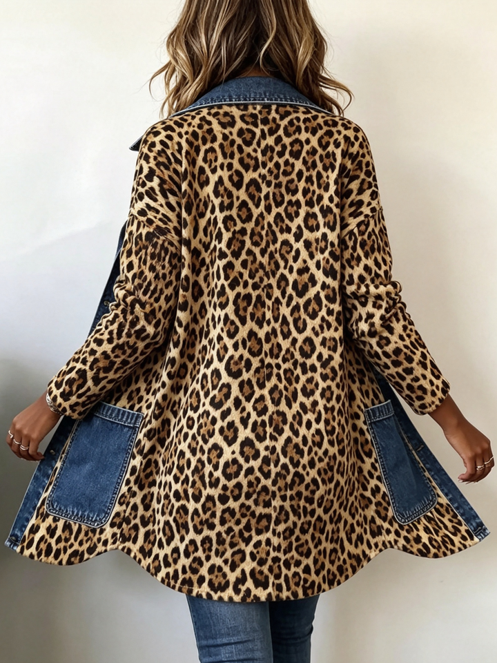 Long Leopard Jacket with Blue Contrast Details – product image 4