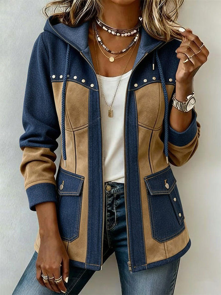Two-Tone Hooded Jacket in Navy and Camel – product image