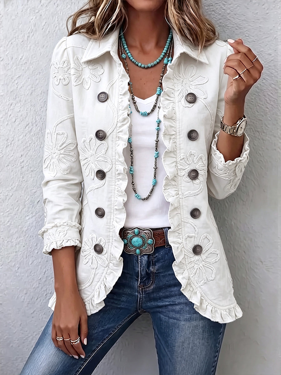 Embroidered Ivory Cropped Jacket with Ruffles – product image
