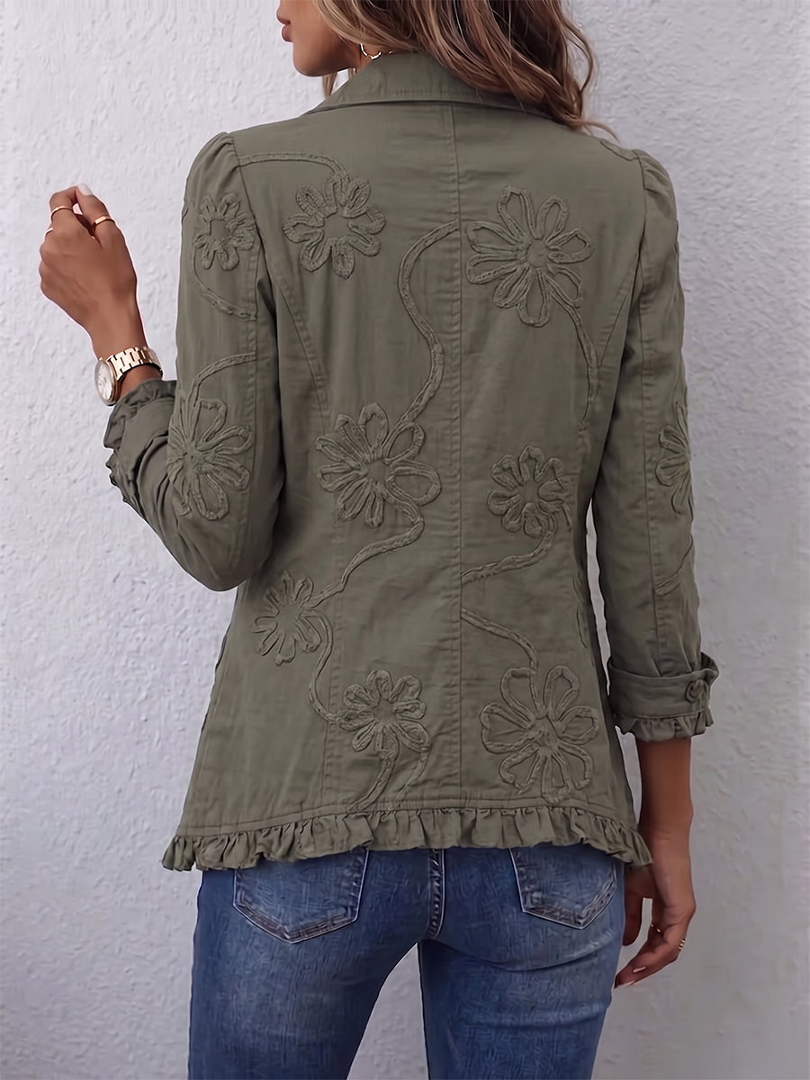 Floral Embroidered Jacket with Feminine Ruffles – product image 2