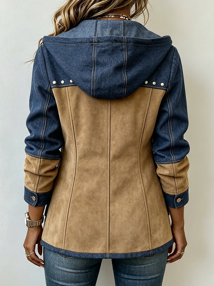 Two-Tone Hooded Jacket in Navy and Camel – product image 2