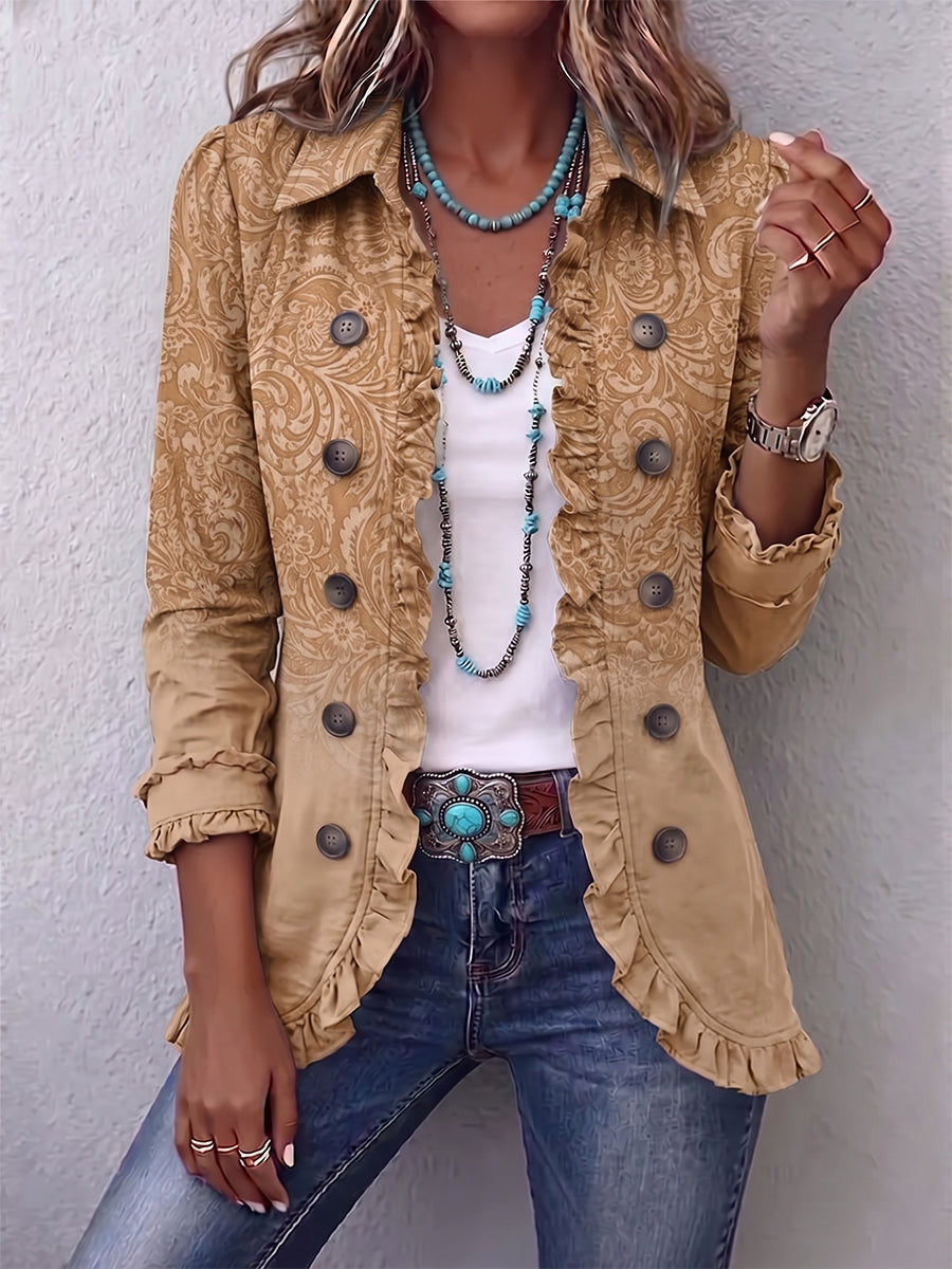 Khaki Jacket with Embossed Floral Pattern – product image