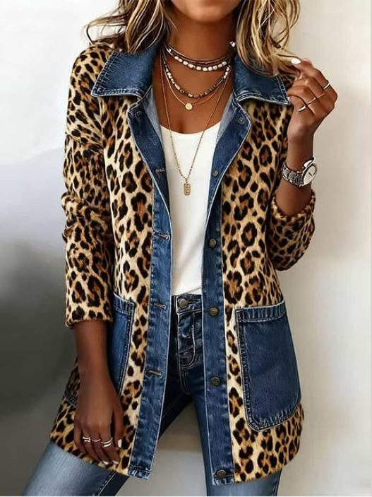 Long Leopard Jacket with Blue Contrast Details – product image 2