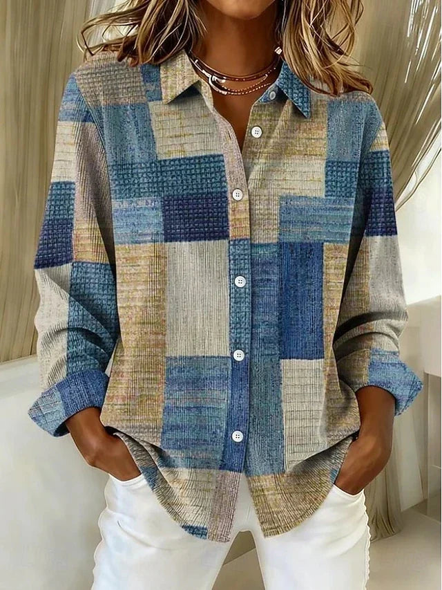 Women's Button-Up Patchwork Blouse