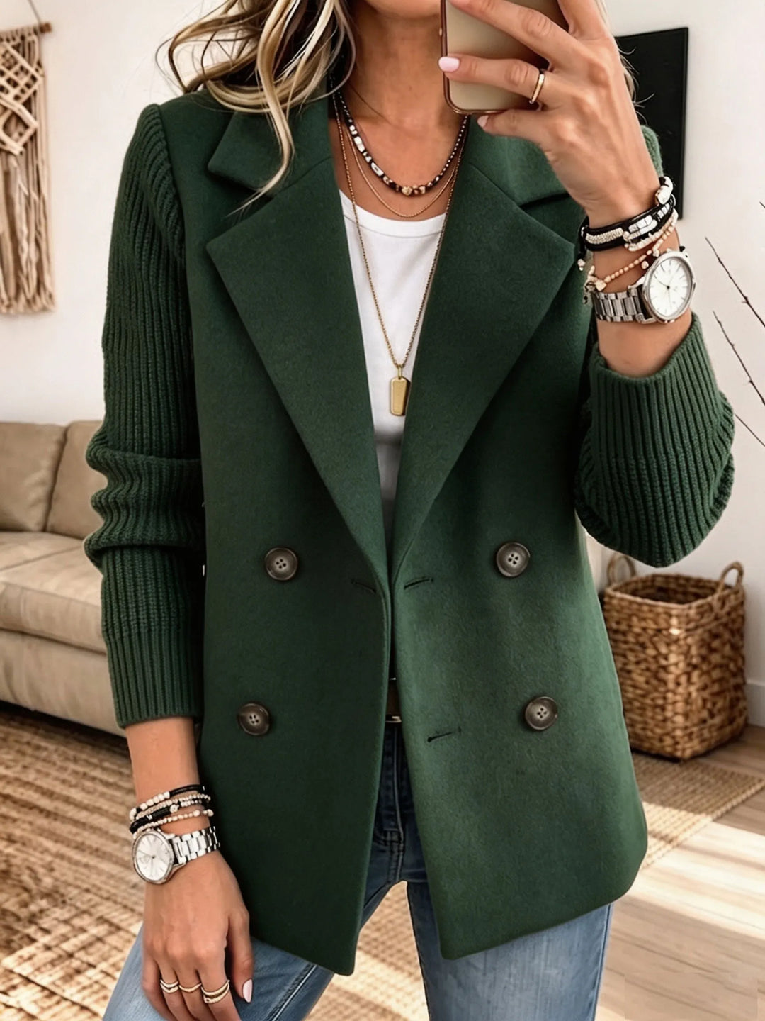 Women's Elegant Blazer with Knit Sleeves