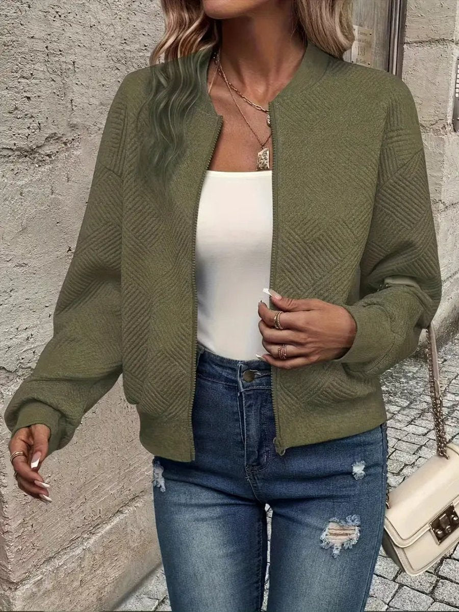 Women's Textured Zip-Up Bomber Jacket