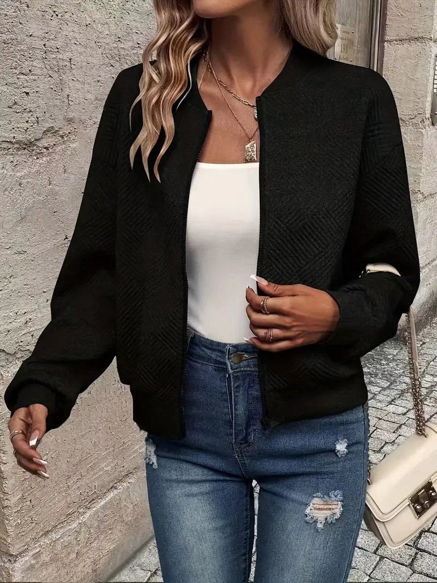Women's Textured Zip-Up Bomber Jacket