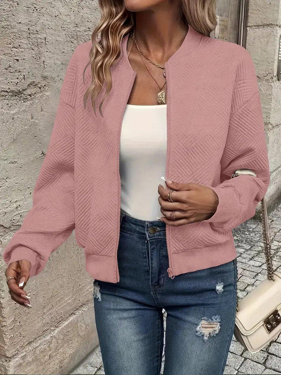 Women's Textured Zip-Up Bomber Jacket